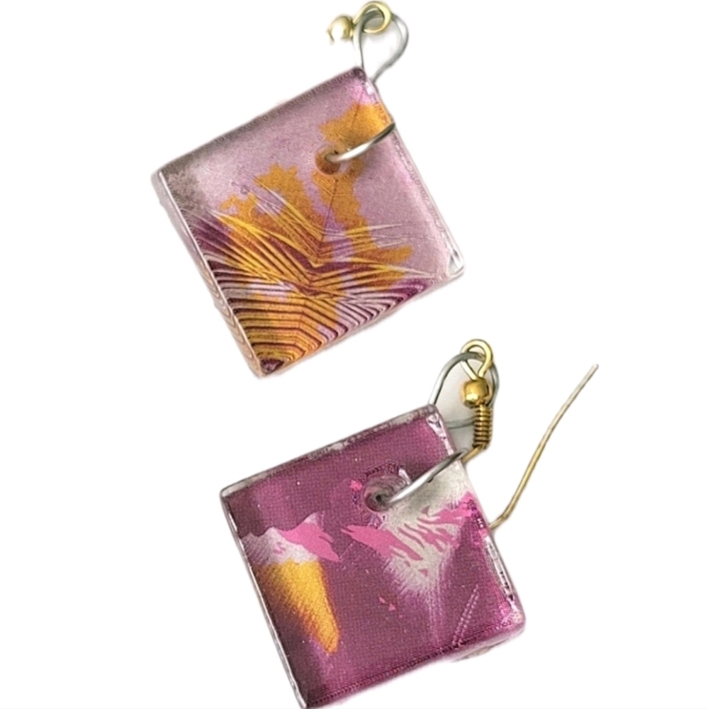 Handmade Square Glass Tropical Pierced Earrings